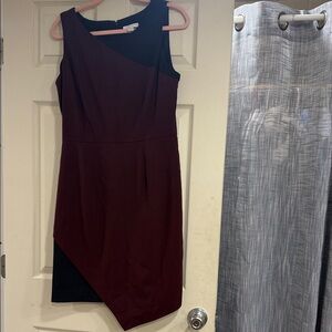 New York & Company Asymmetrical Dress in Burgundy and Black